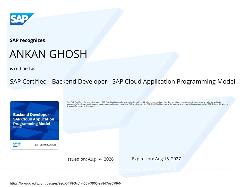 SAP Certified - Backend Developer - SAP Cloud Application Programming Model